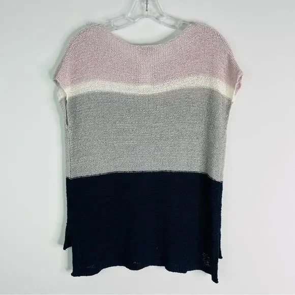 NWT Loft pink grey blue open knit boxy oversized preppy coastal top XS - Picture 6 of 7